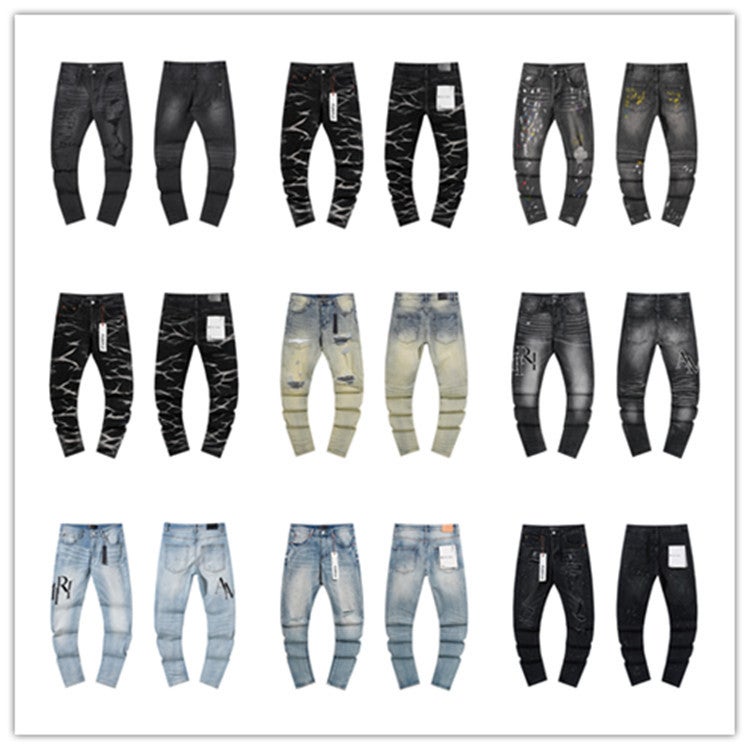 جينز كاجوال مستقيم للرجال بتمزقات من ماركة أمريكية عصرية 2024 بلون رمادي مدخن - Image 3